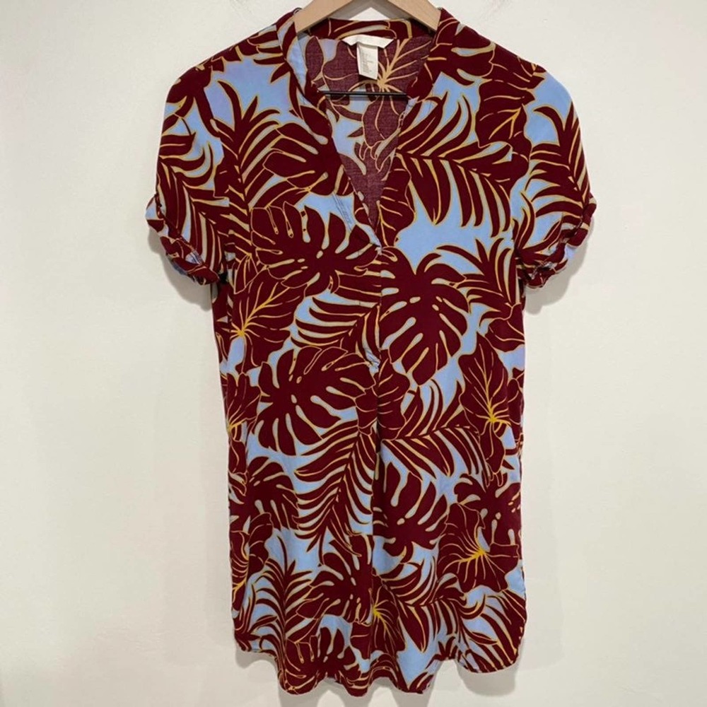 H&M Havana Style Tropical Print Palm Monstera Dress Size 4
